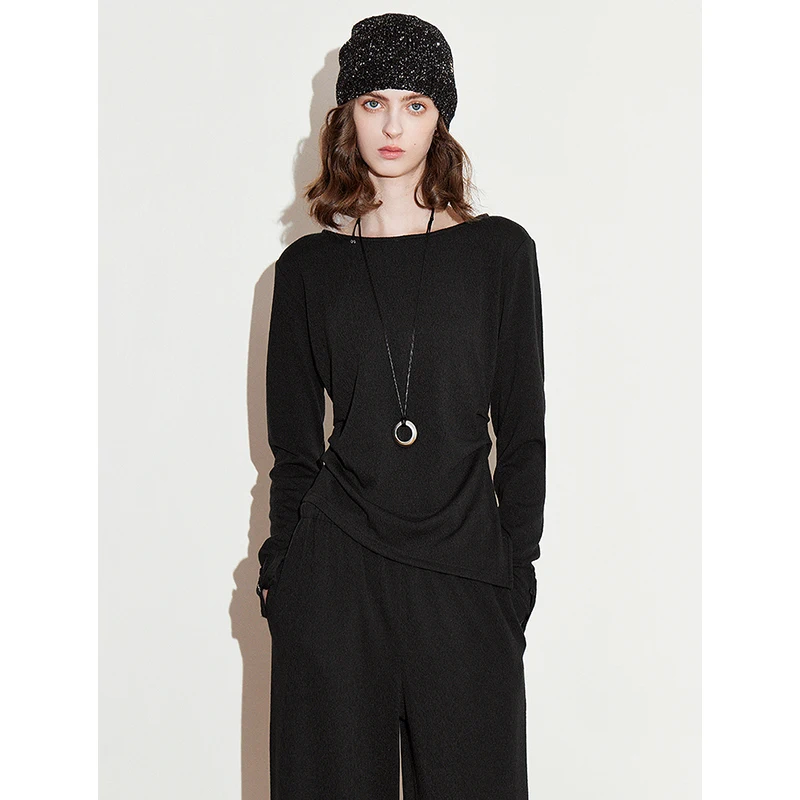 TOYOUTH Set da due pezzi da donna 2025 Primavera Nuova maglietta irregolare con pantaloni casual a gamba larga Set di abiti alla moda