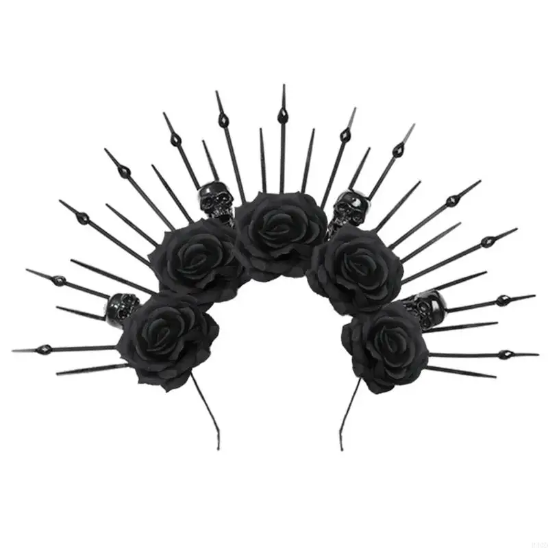 

340D Bride Flower For Halloween Spiked Headbands Women Floral Garlands