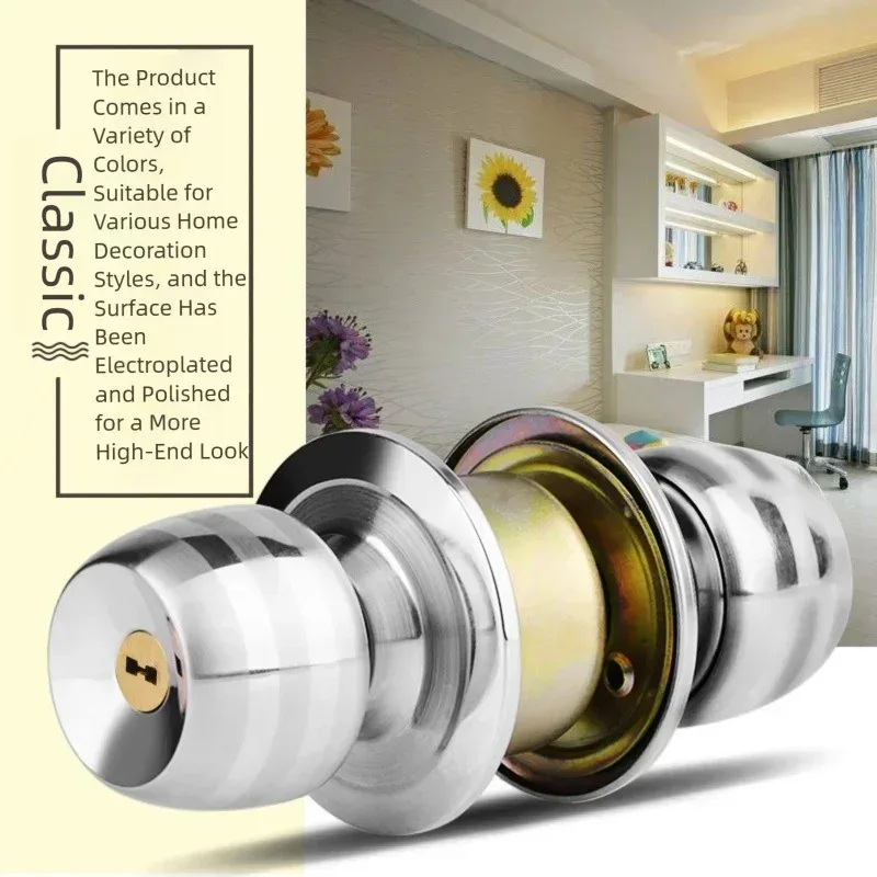 Poignées de porte universelles Boutons Chambre Salon Serrure Serrures d'entrée de salle de bain Accessoires de serrure ronde intérieure avec clés Serrure de porte