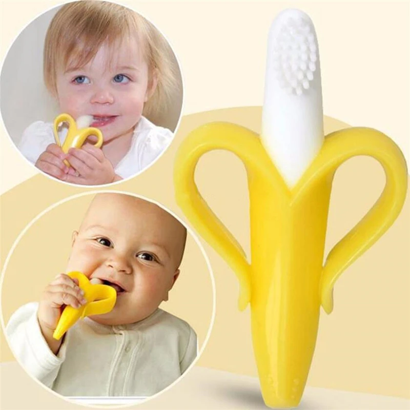 Boxed Children\'s Banana Teether Molar Sticks Bites Food Grade Silicone Fruit Teether Baby Training Toothbrush Dropshipping