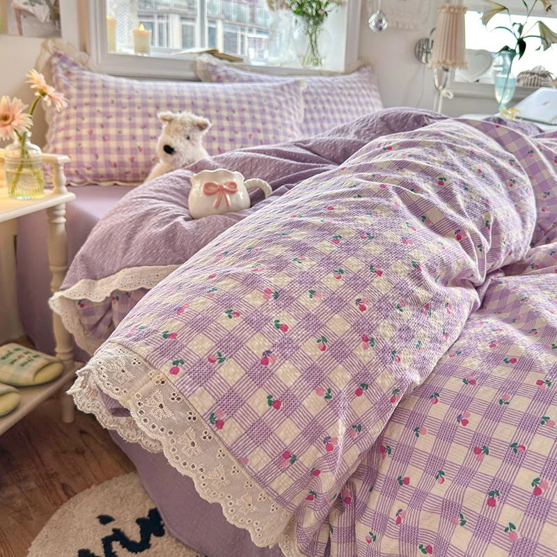2026 Ins Dopamine Polka Dot Bedding Set, Twin Queen Size Bed Sheet with Pillowcase Class A for School Dormitory Decor No Filling