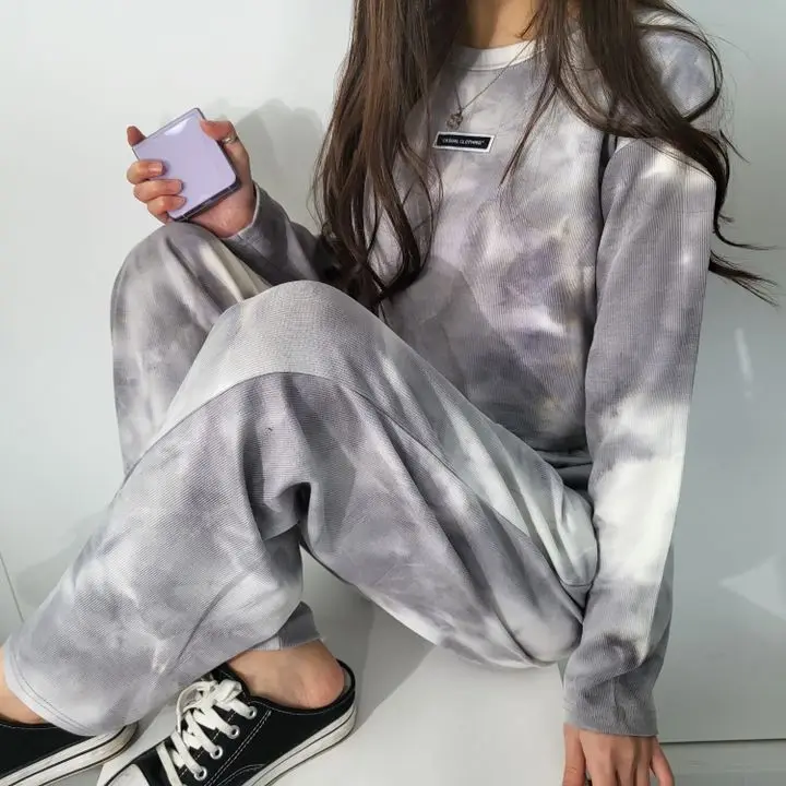 

Tie Dye Suits Women Long sleeve Two Piece Pants Set Korean Autumn Fashion tracksuits Casual Sportswear tracksuits 2024 2pcs