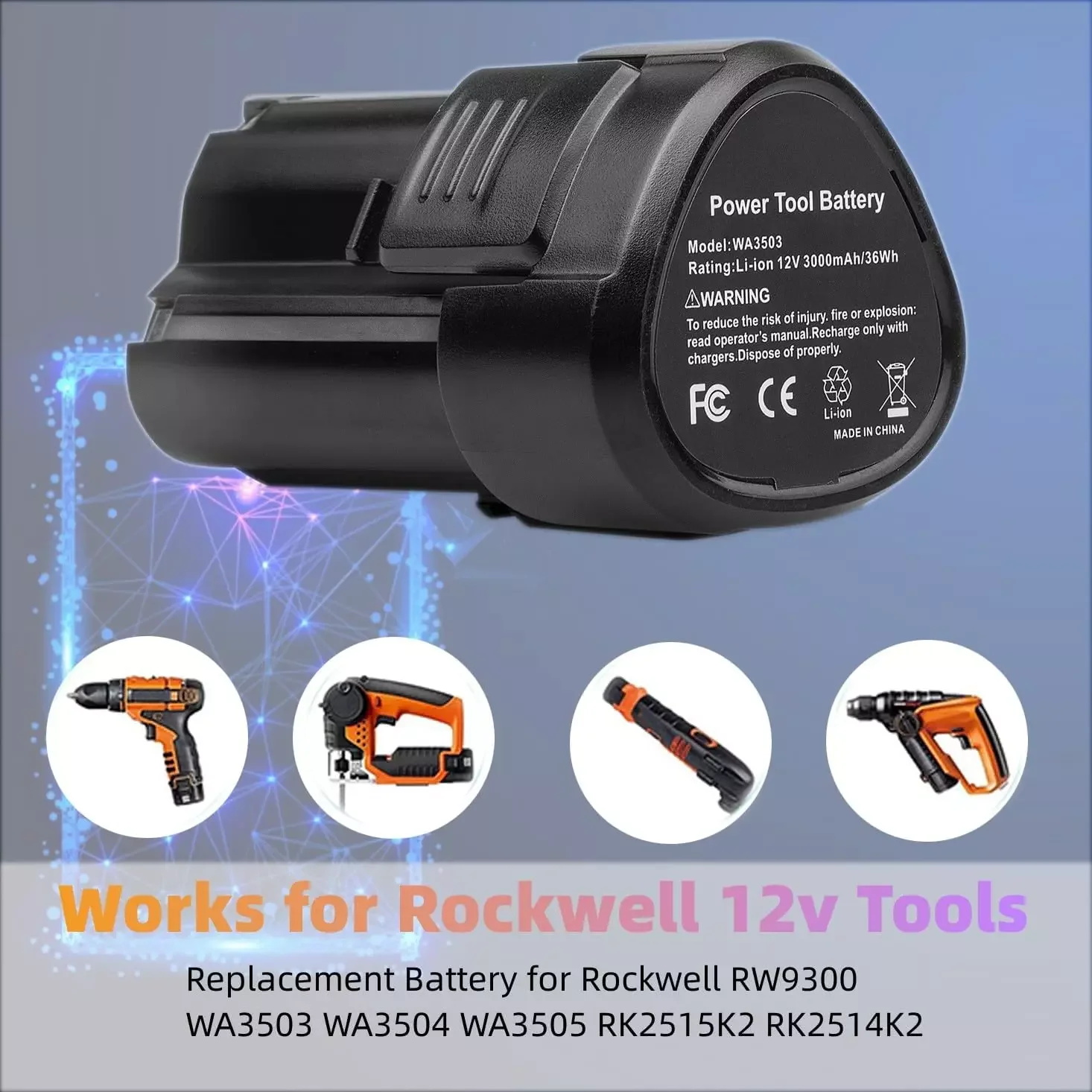 4PCS For Worx 12V 3000mAh Battery RW9300 WA3503 Replacement Li-ion fit WA3504 WA3505 WA3553 RK2515K2 Cordless Tool Power Battery