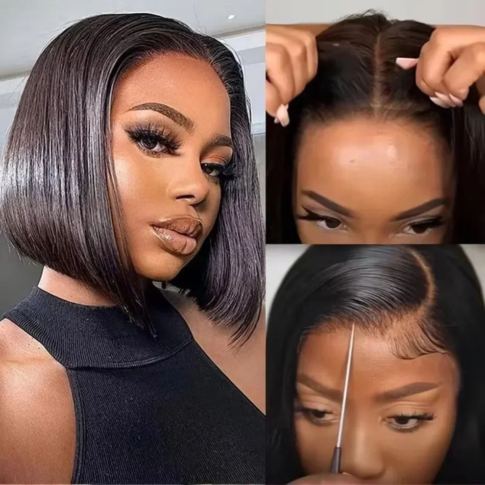 Black Glueless Bob Straight Wig 4x4 5x5 Short No HD Lace Frontal Closure Wig for Women Ready to Wear image 5