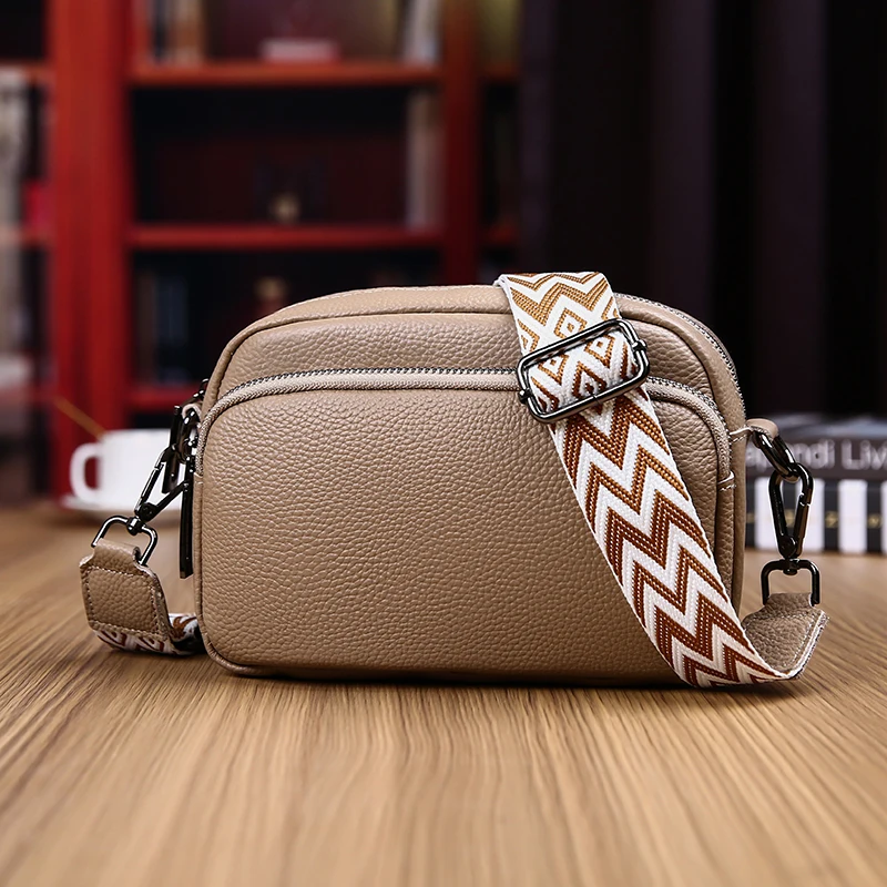 Authentic Genuine Leather High-Quality Luxury Bag With Wide Stripe Shoulder Strap Single Shoulder Crossbody Bag 2024 New Bolsa