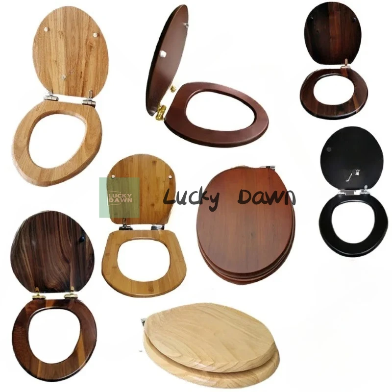 

Universal Thickened Seat Ring, Solid Wood Toilet Seat Cover, Black Walnut, Stainless Steel, Cushioning, Sagging Hinge Seat