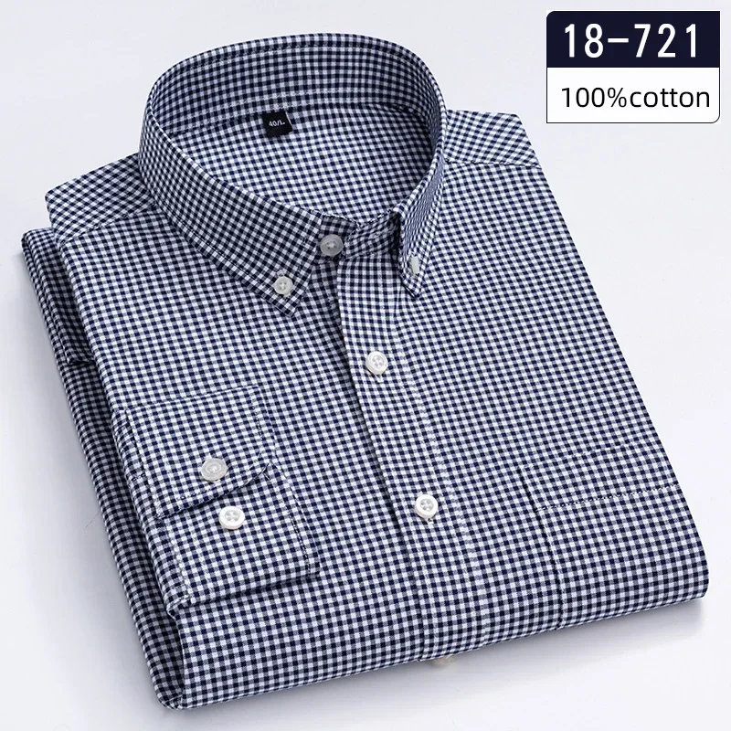 Nowość w koszuli wysokiej jakości 100% bawełniane koszule z długim rękawem dla mężczyzn slim fit casual miękkie topy w kratę jednokieszeniowe ubrania w pepitkę