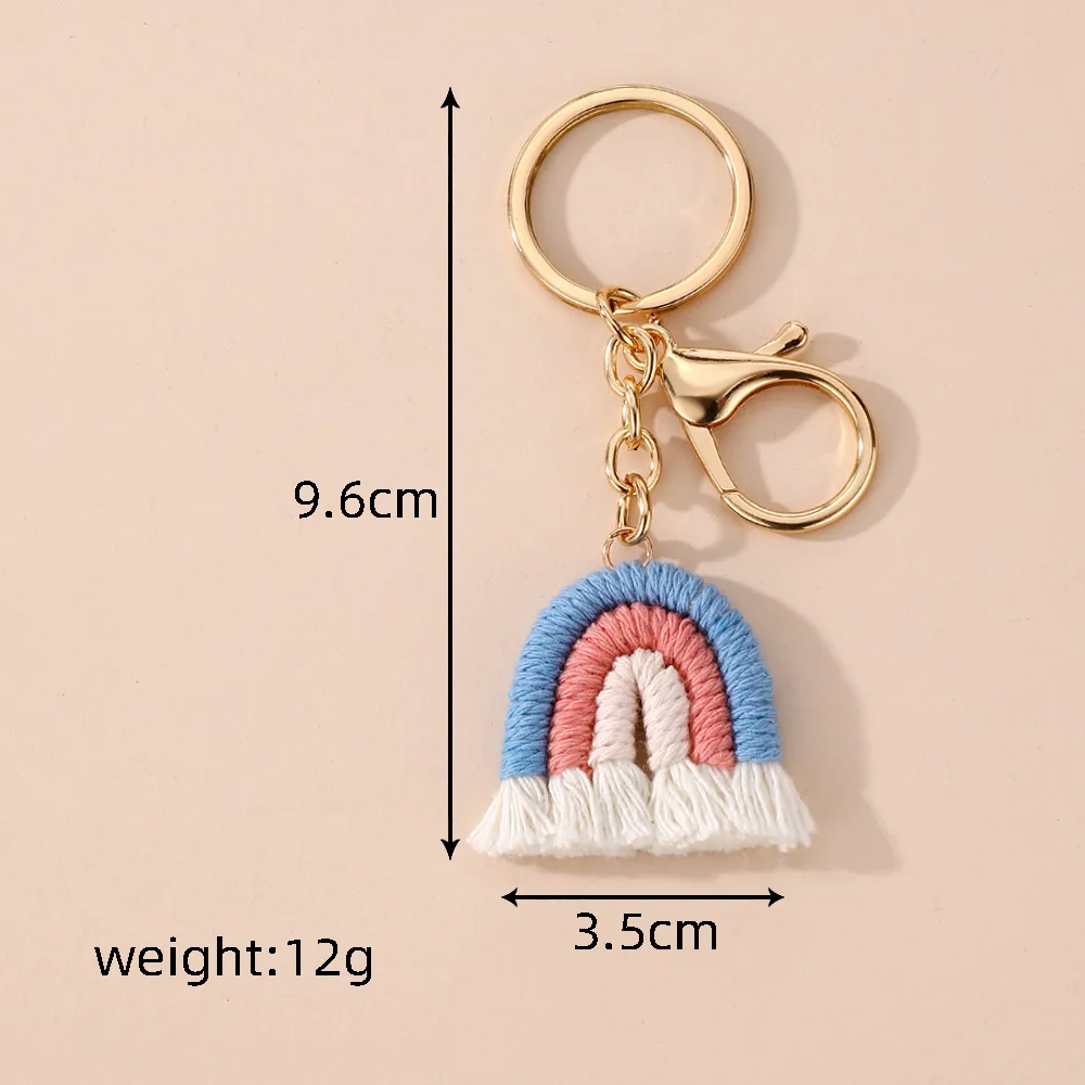 Bohemian rainbow tassel keychain Hand woven ladies Keyring handbag pendant