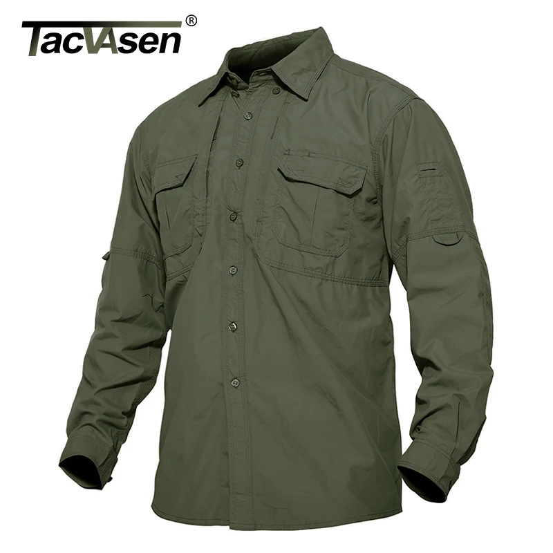 TACVASEN Mens Long Sleeve Shirts Summer Lightweight Quick Drying Shirt Hiking Nylon Shirts Long Sleeve Outdoor Work Cargo Shirts