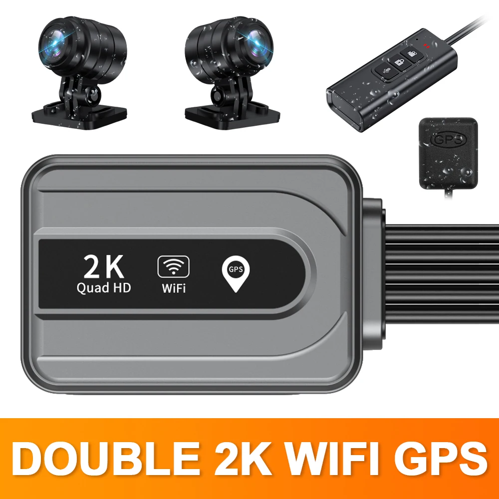 Dual 2K No Screen Motorcycle DVR Full Body Waterproof Moto Camera WiFi GPS Dash Cam Front Rear Driving Video Recorder Black Box