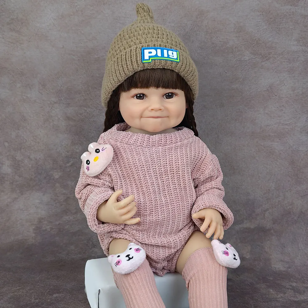 55CM 22Inch Reborn Baby Lifelike Girl Doll Full Soft Vinyl Body Bathable Sleeping Accompany Birthday Gift for Children Toddler