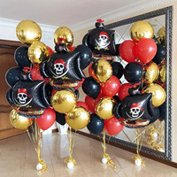 14pcs Pirate ship Balloons Gold Round Foil Ballon Set Halloween Birthday Theme Party Decoration Scene Supplies