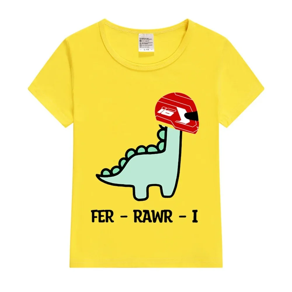 Funny Dino Ferrari F1 Fer Rawr i Formula 1 Baby T-Shirt Summer Clothing Boys Short Sleeved Tees Tops Fashion Kids Trendy T Shirt