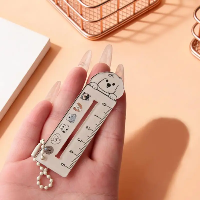 1/4/5/6pcs Mini Acrylic Cat Dog Ruler Keychain Cute Palm Measuring Scale Portable Cartoon Shiba Inu Spotted Puppy Drawing Tool