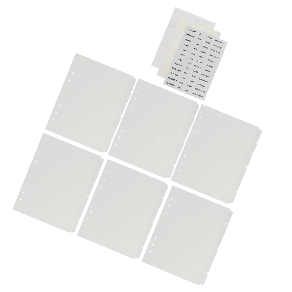 

Dividing Page Stickers 5 Tabs Dividers 6 Ring Binder Separator with Transparent Notebook A5 Refill Pockets and