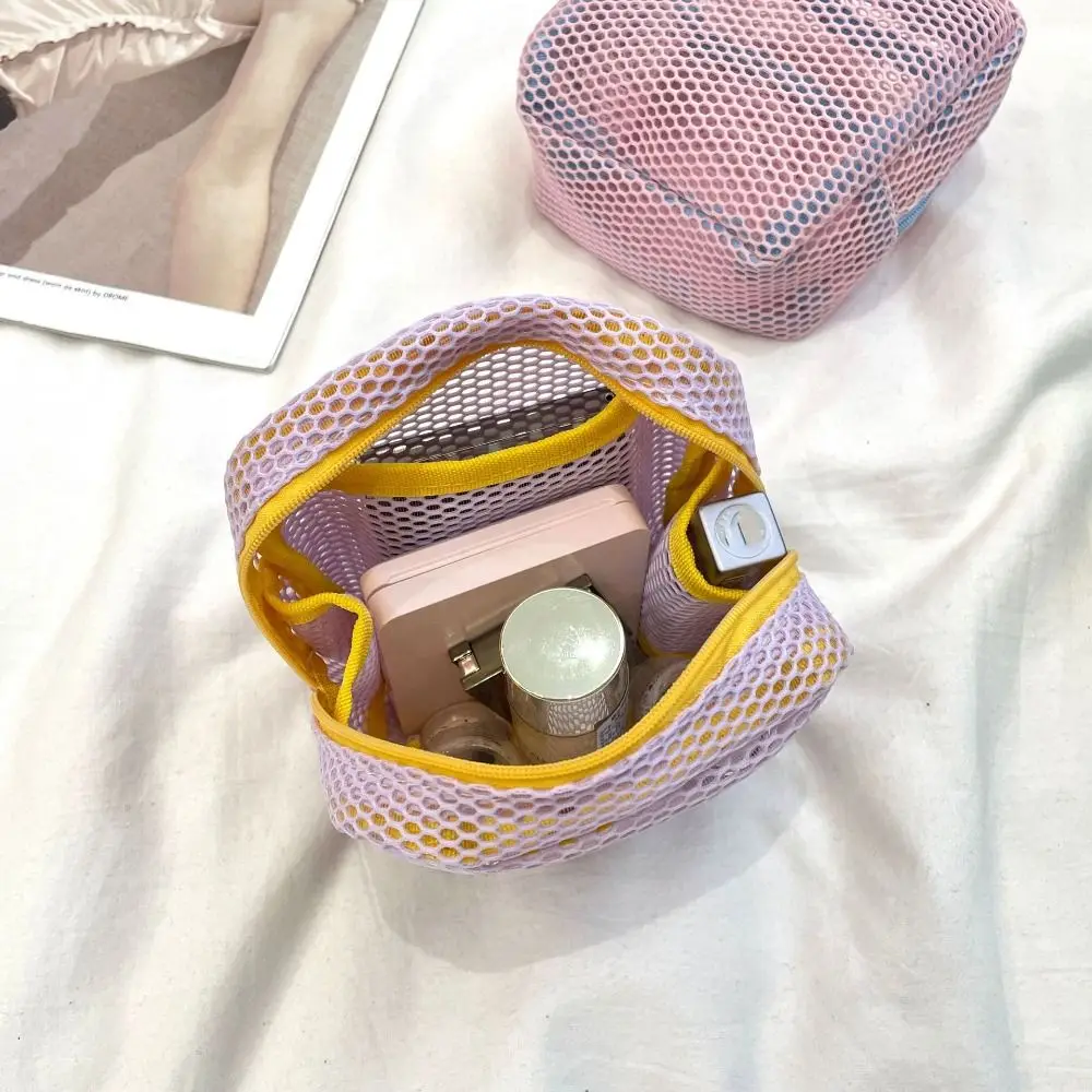 

Lightweight Mesh Zipper Bags Visibility Hollow Out Travel Toiletry Pockets Large Capacity Transparent Grid Cosmetic Bag Women