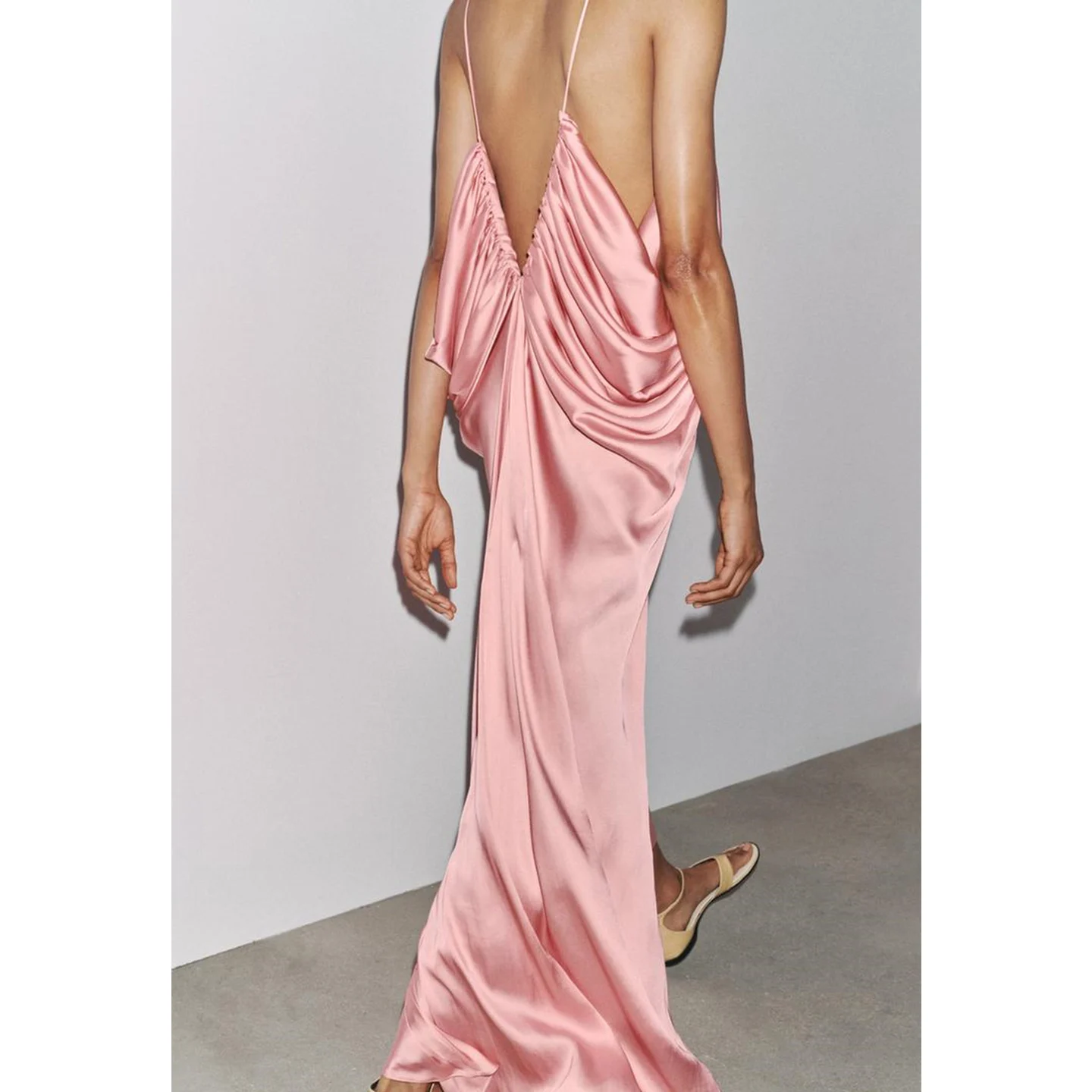 Silk Satin Feel V-Ne Straight Hem Gown Autumn New Arrival Casual Sle Women's Dr X-ape Polyester Fiber No Sve