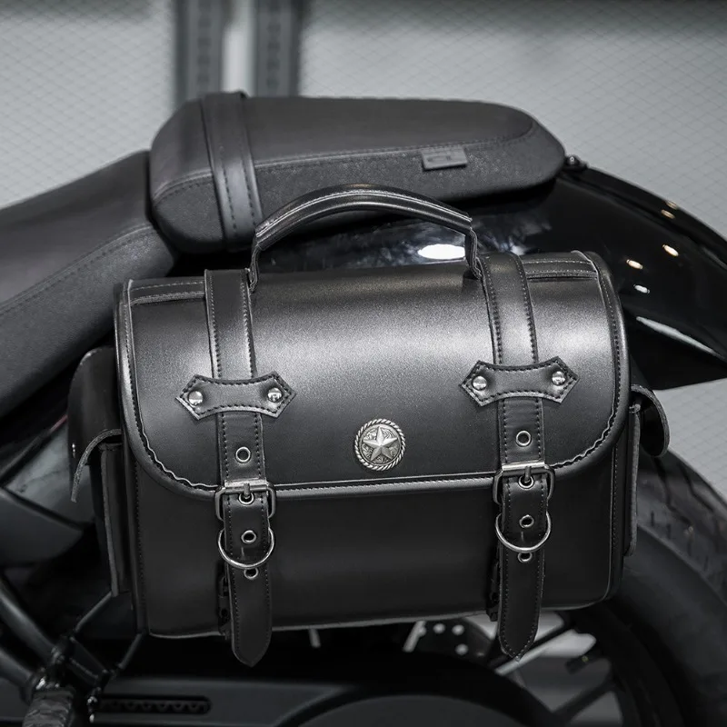 1pc-Retro Motorcycle Tail Bag Leather Motorbike Rear Seat Storage Pouch Universal Waterproof Saddlebags for Road Trip
