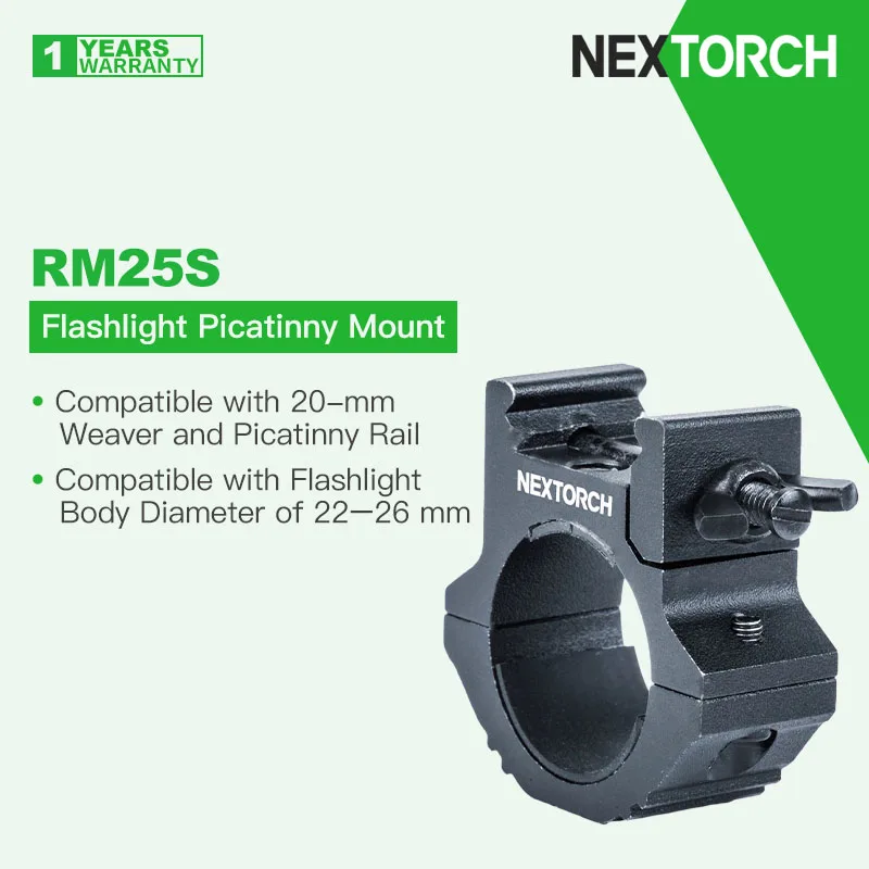 

Nextorch RM25S Flashlight Mount, Fits for 20mm Weaver & Picatinny Rail, Compatible with Torch Body Diameter of 22–26.5mm