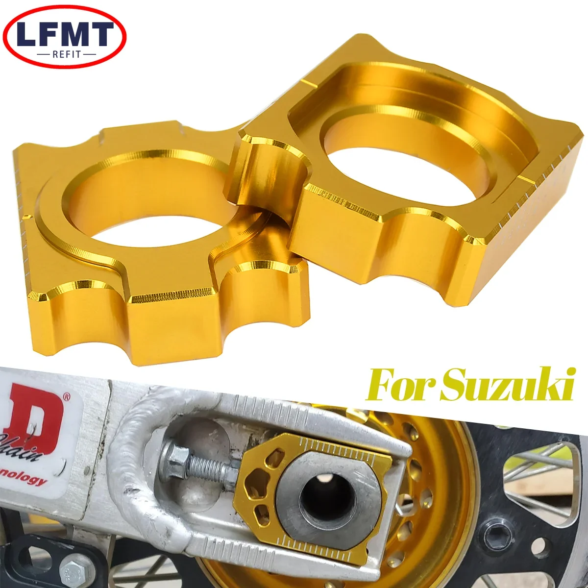 CNC-Kettenversteller-Hinterachsböckchen für Suzuki RMZ250 RMZ450 RMX450Z Motorrad, passend für Kawasaki KX125 KX250 KX250F KX450F KLX450R