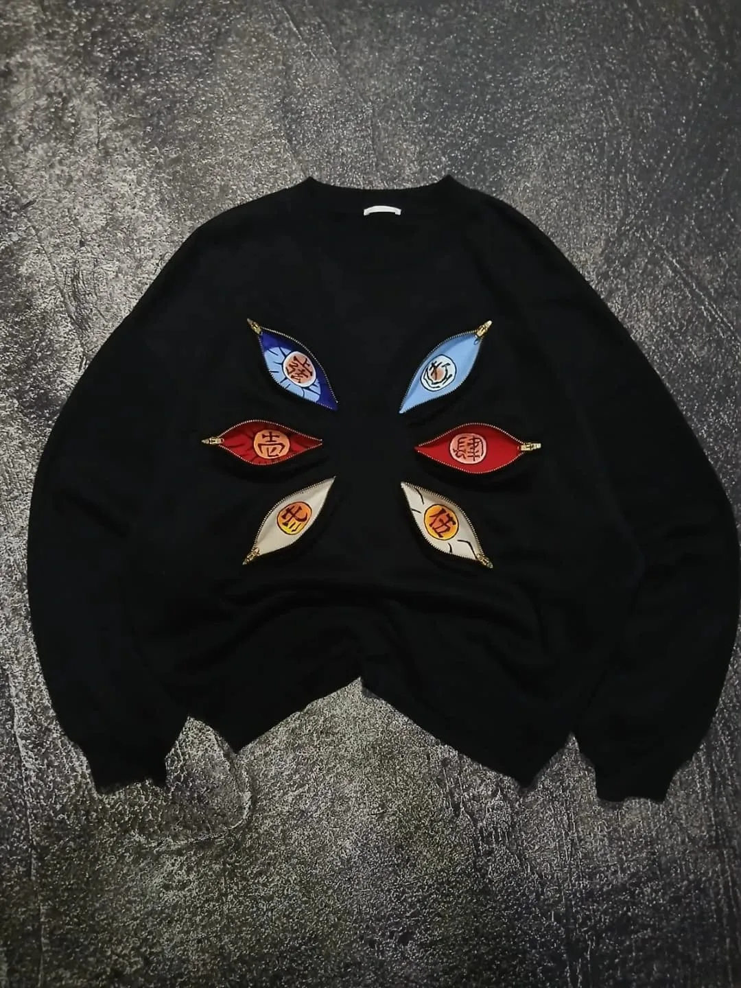 

Twelve Kizuki Zipper Eyes Graphic T Shirts Harajuku Vintage Long Sleeve Goth Style Streetwear Kokushibo Y2k Tops Men clothing