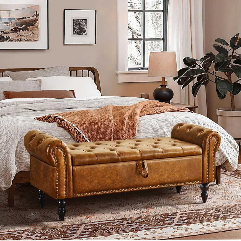 مسند تخزين لغرفة النوم مع تنجيد من الجلد الصناعي، نهاية مقعد السرير لغرفة المعيشة وغرف النوم #3