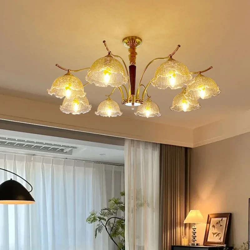 

American retro living room chandelier walnut antique dining room