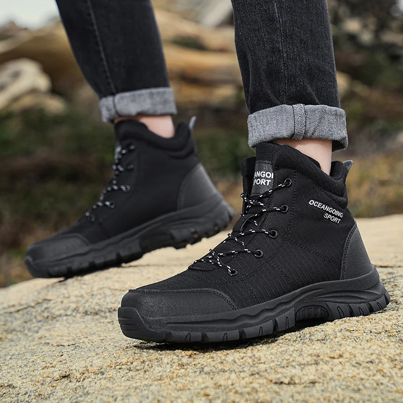 Men'S New Winter Velvet Warm Outdoor Hiking Snow Anti Slip Waterproof Men'S Boots Winter High Top Men'S Boots 39-47