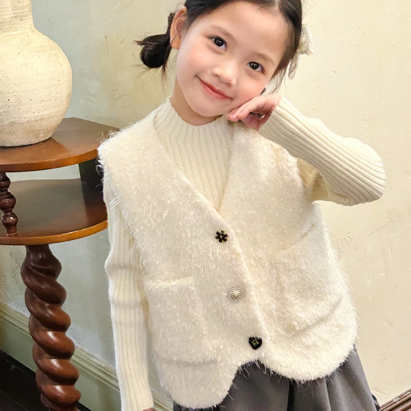 Girl Waistcoat Classic Style 2024 Autumn New Soft Glutinous Milk Vest Retro Fashionable Korean