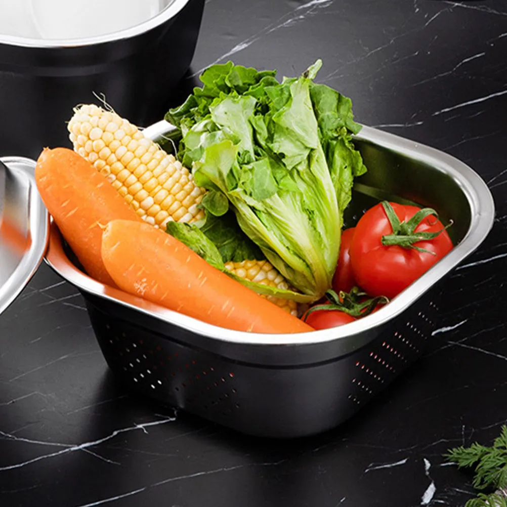 

Многофункциональная квадратная миска из нержавеющей стали большой емкости для мытья овощей, металлическая емкость для подачи еды, кухонный аксессуар