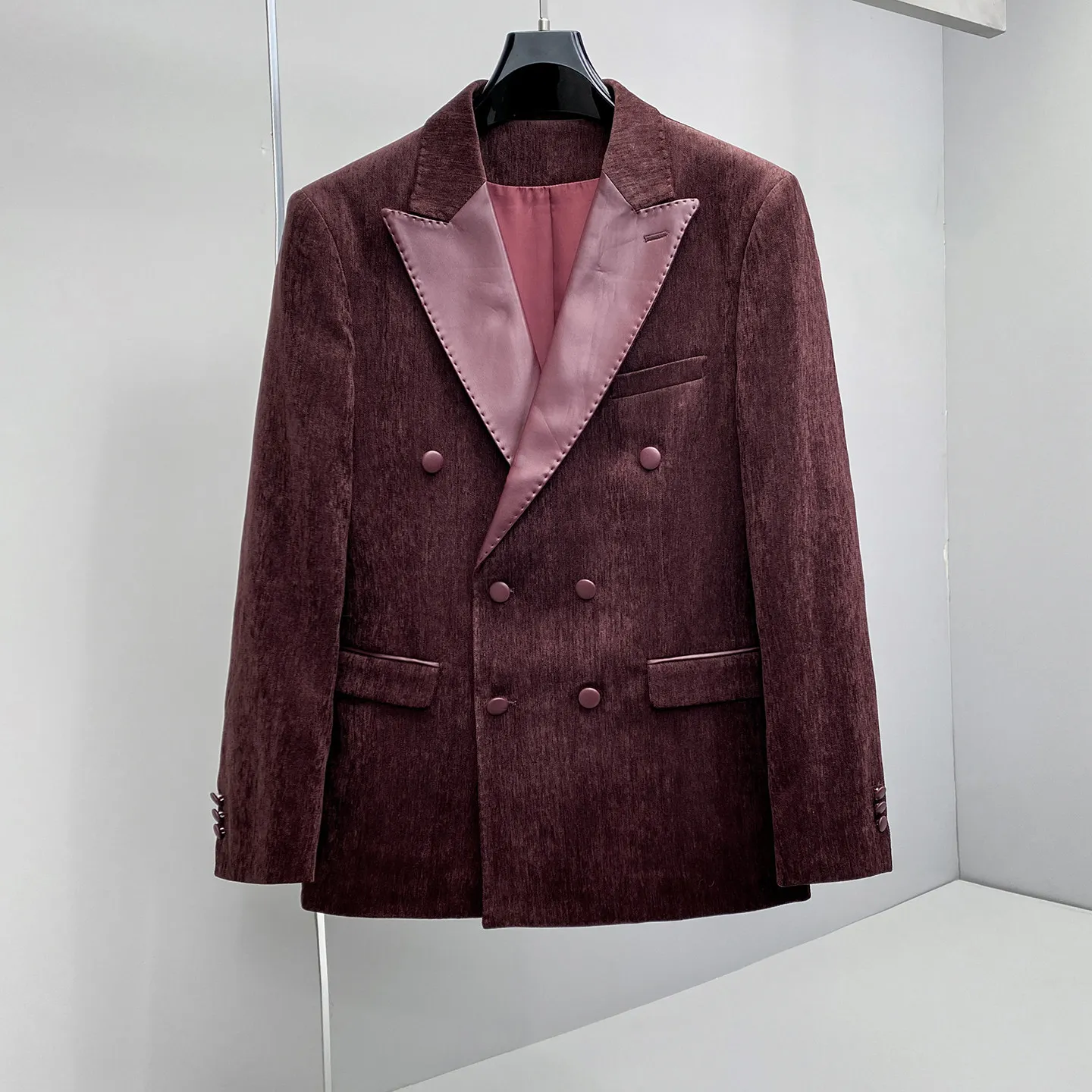 British Style PU Spliced Suit Jacket for Men Autumn Double-breasted Casual Business Blazers Slim Social Party Wedding Groom Coat
