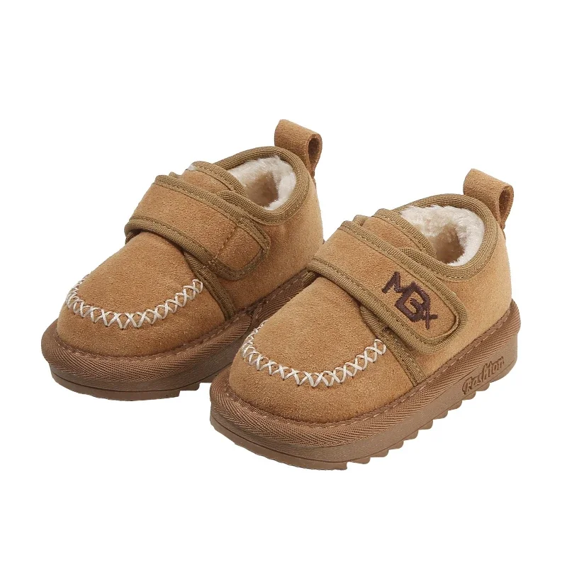 

2025 Latest Toddler Boys Girls Winter Warm Shoes Solid Color Plush Lined Casual Anti-Slip Soft Bottom Cotton Sneakers