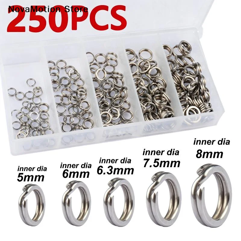 [NM]250Pcs 5 Sizes High Strength Large Tensile Force Fishing Loop Fishing Stainless Steel Split Rings Fishing Lure Connector[NM]