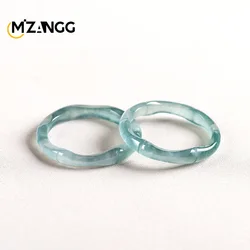 Natural A Goods Emerald Blue Water Bamboo Ring Three-dimensional Carved Ice Fashion Jewelry Men and Women's Holiday Gifts