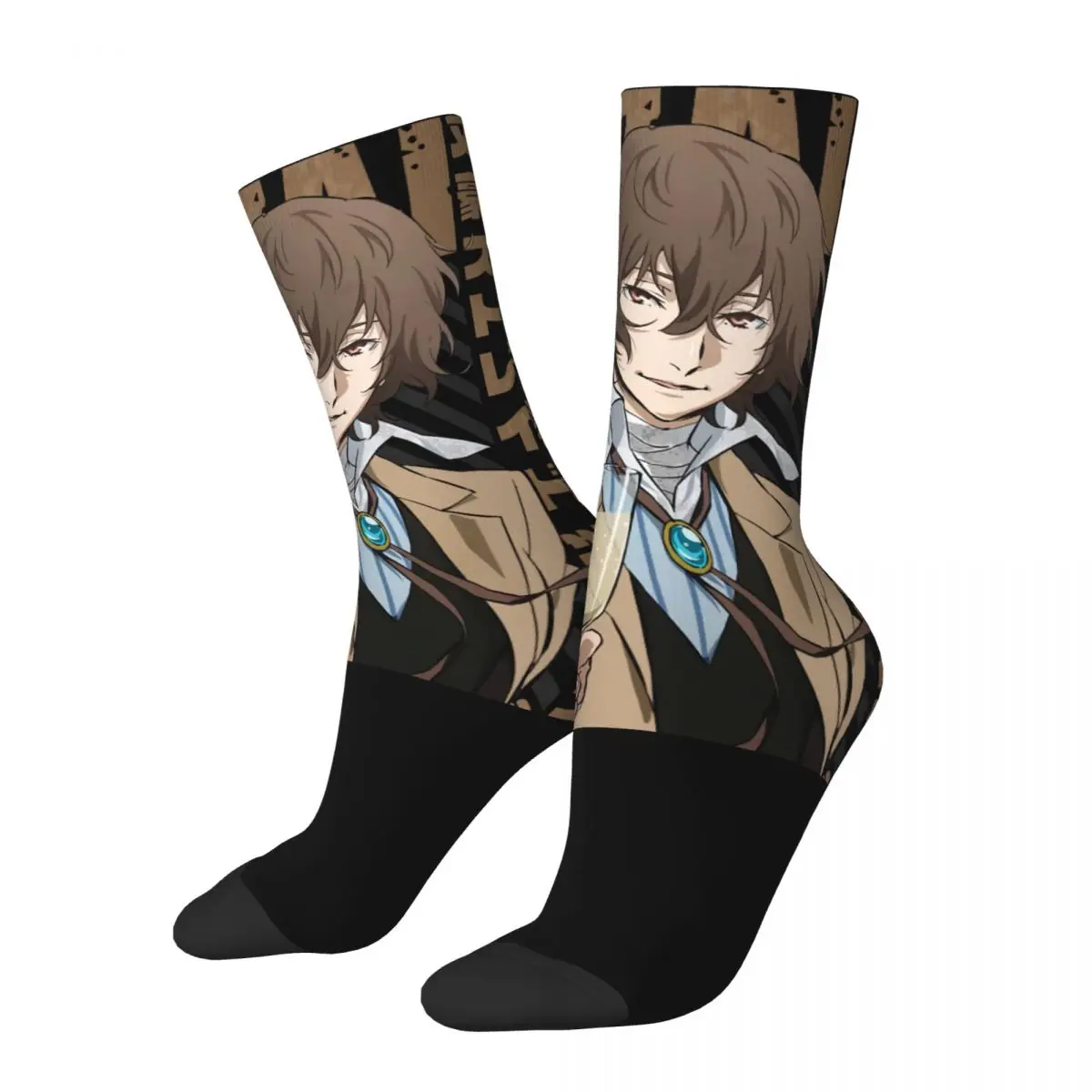 Hip Hop Retro Osamu Dazai Crazy Men's compression Socks Unisex Bungou Stray Dogs Wan Anime Harajuku Pattern Printed Crew Sock