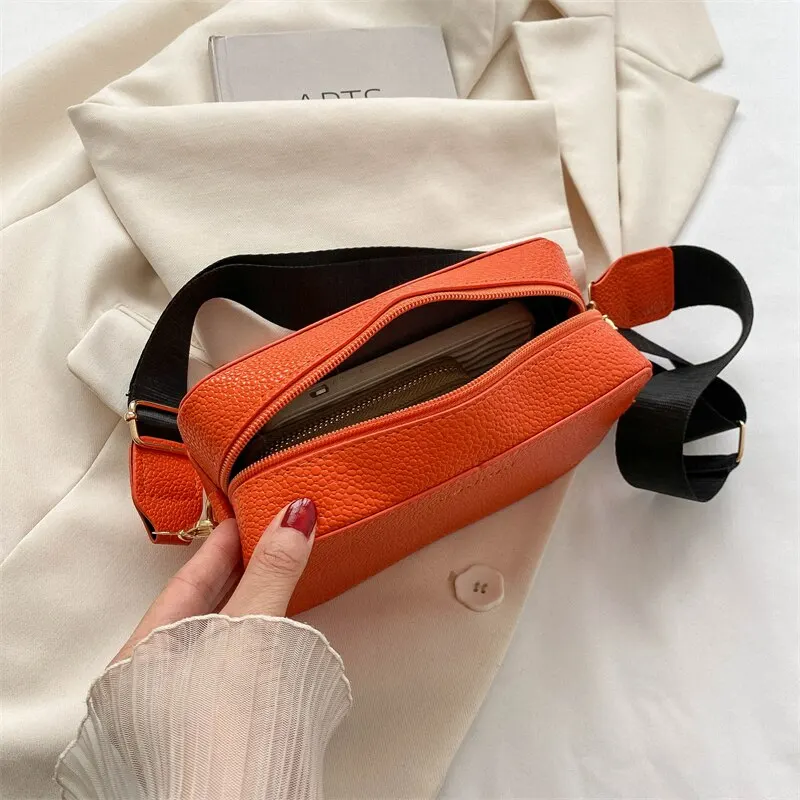 Simple Camera Bag Letter Decorative Small Square Bag Solid Zipper Bag-XF8013