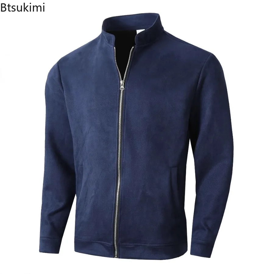 New Style Men's Slim Stand Collar Cardigan Jackets Autumn Winter Business Casual Zipper Pocket Coats 2025 Men Clothing Jackets
