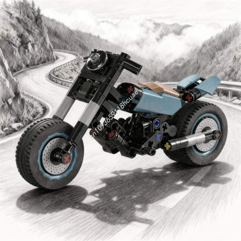 121pcs MOC Custom Street Bike Technical Model Building Blocks Architecture Toy Christmas Gifts Idea Brick Education Birthday