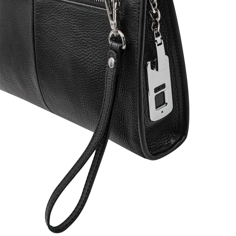 Bolso de mano de cuero con cerradura de huella dactilar para hombre, billetera de dinero larga para hombre, bolsa de teléfono móvil, bolsa de