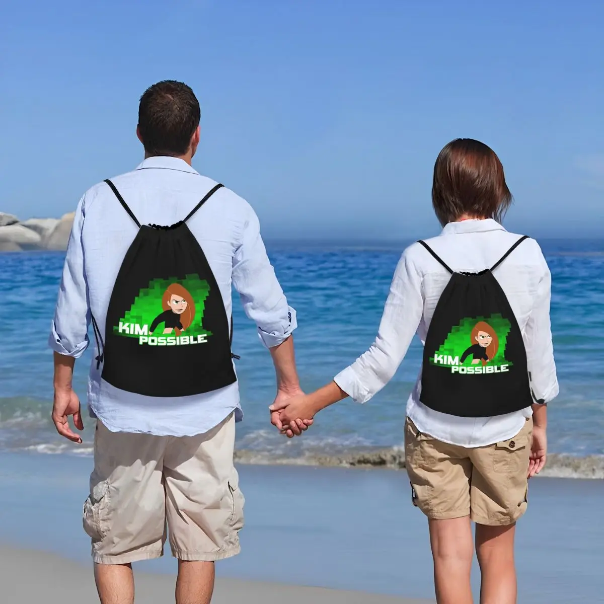 Kim Possible Anime Green Light Backpacks Fashion Drawstring Bags Sports Bag Book Bags for Travel Students