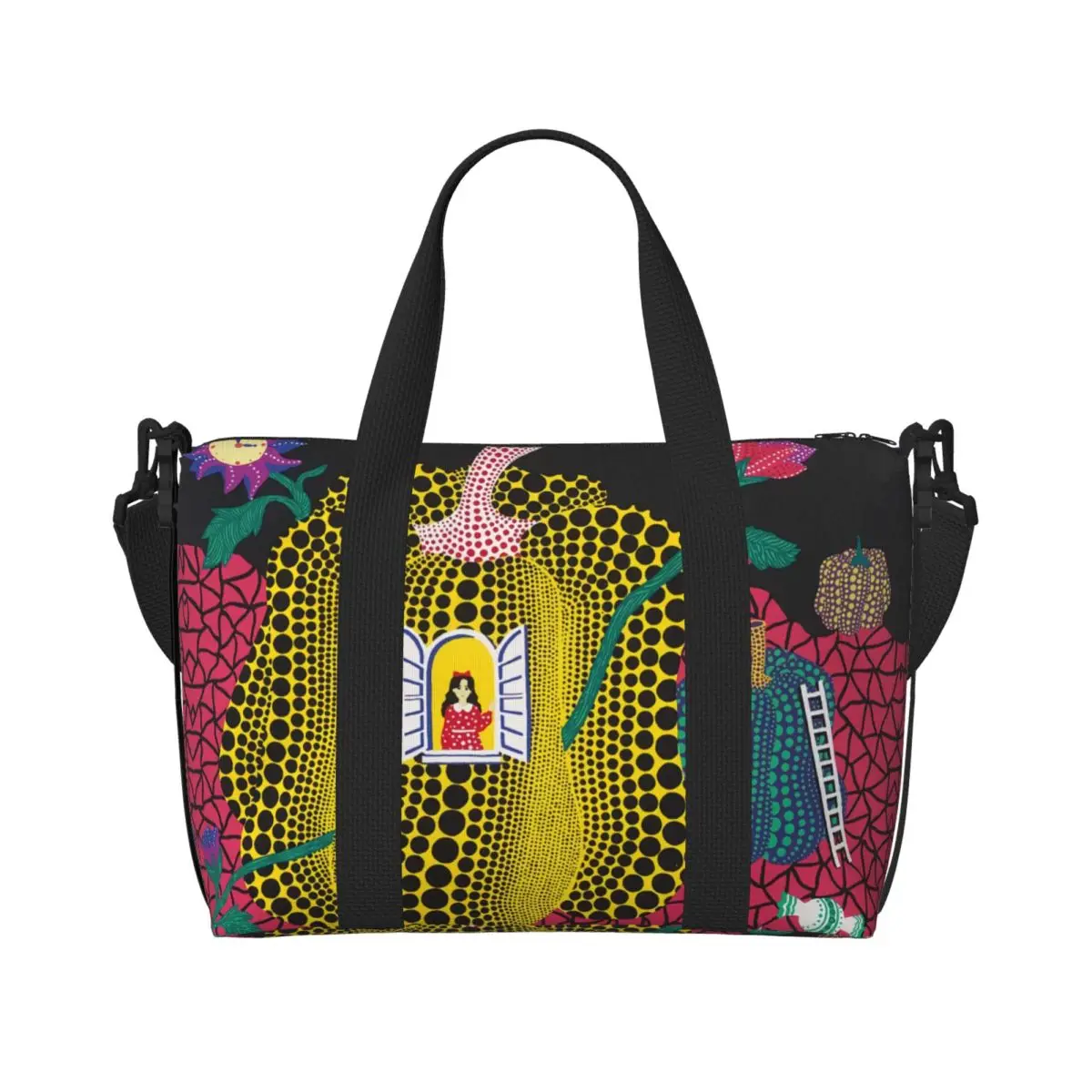 Custom Yayoi Kusama Abstract Painting Tote Bag for Women Large Capacity Beach Gym Travel Bags