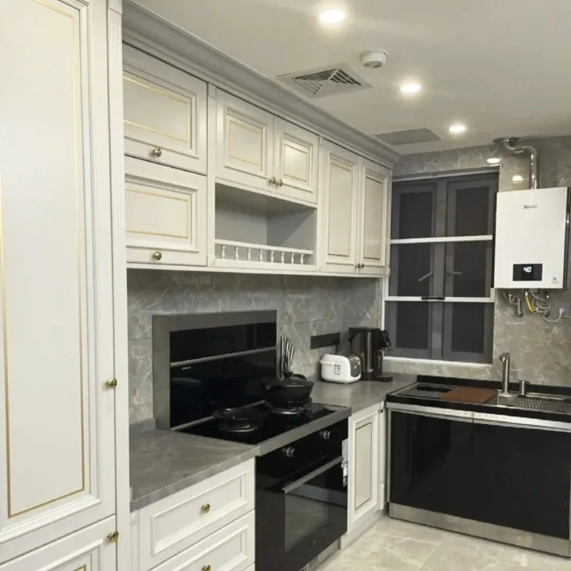 

Solid wood cabinets elegant gray open kitchen overall design home modern