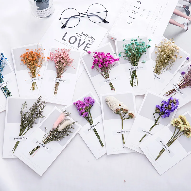 

10PCS/Set Dried Flowers Postcards Blank Greeting Cards Wedding Anniversary Invitations Handwritten Gift Cards Thank You Cards