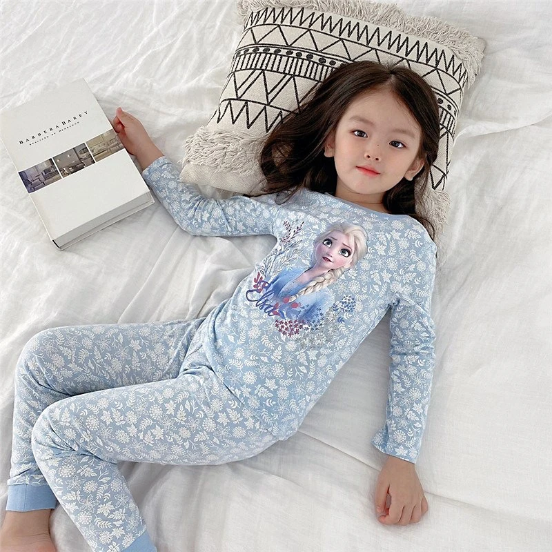 Disney Frozen Elsa Autumn Children\'s Clothing Sets Snow Queen Sleepwear Clothes Kids Pajamas Set Baby Girls Long Sleeve Pijamas