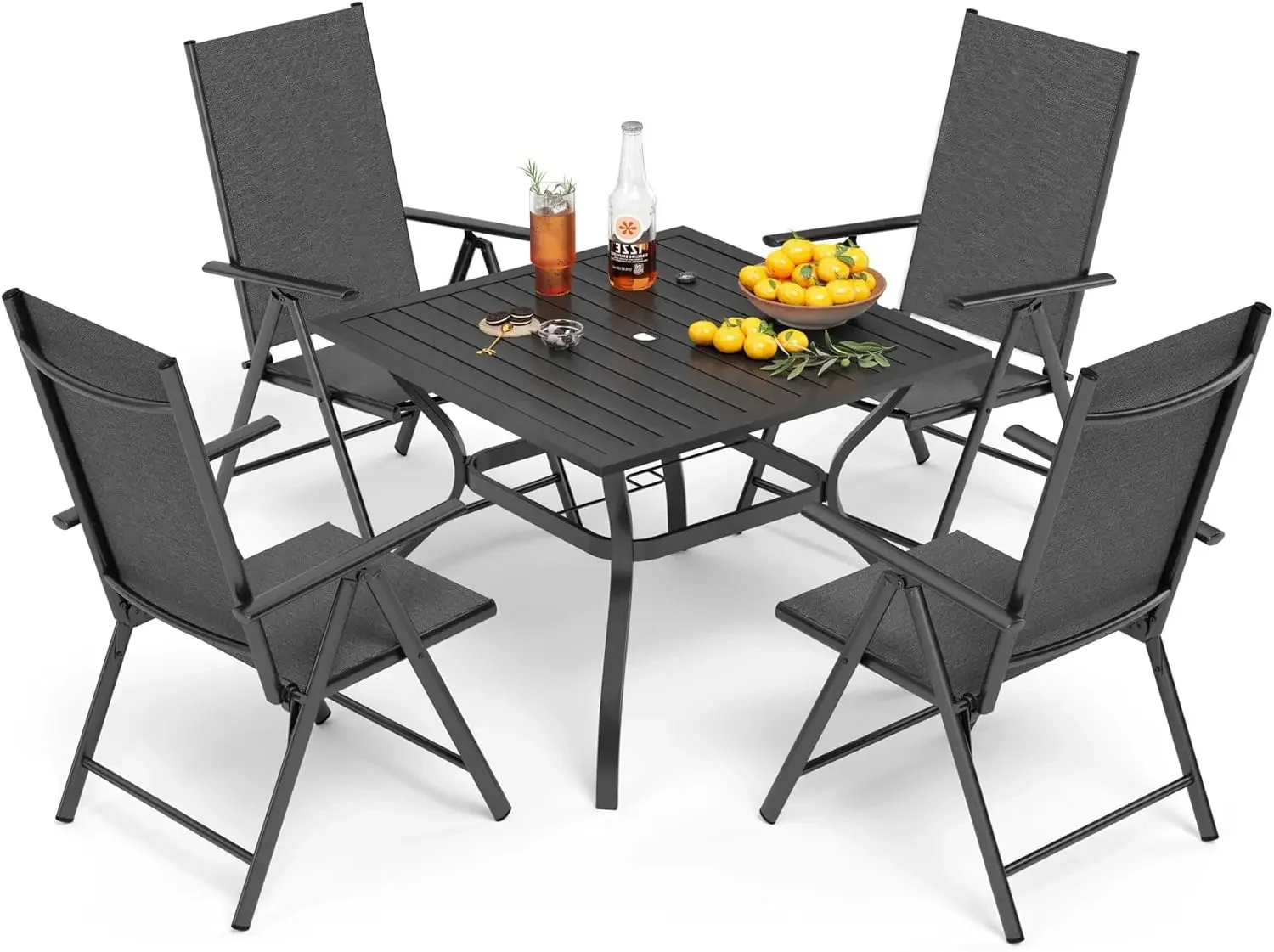 

5 Pcs Patio Dining Set with Patio Table and Chairs, Outdoor Dining Set for 4 with Adjustable Black