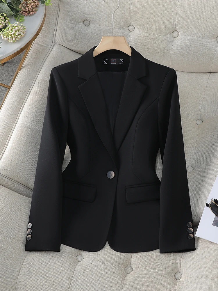 New Arrival Women Formal Blazer Ladies Beige Brown Black Solid Female Long Sleeve Business Work Wear Jacket For Autumn Winter