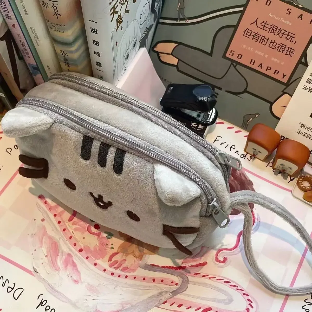 Kawaii Pusheen Fat Cat Cartoon Pencil Case Large Capacity Student Stationery Bag Portable Pen Storage Pouch Cosmetic Bag Gifts image 4