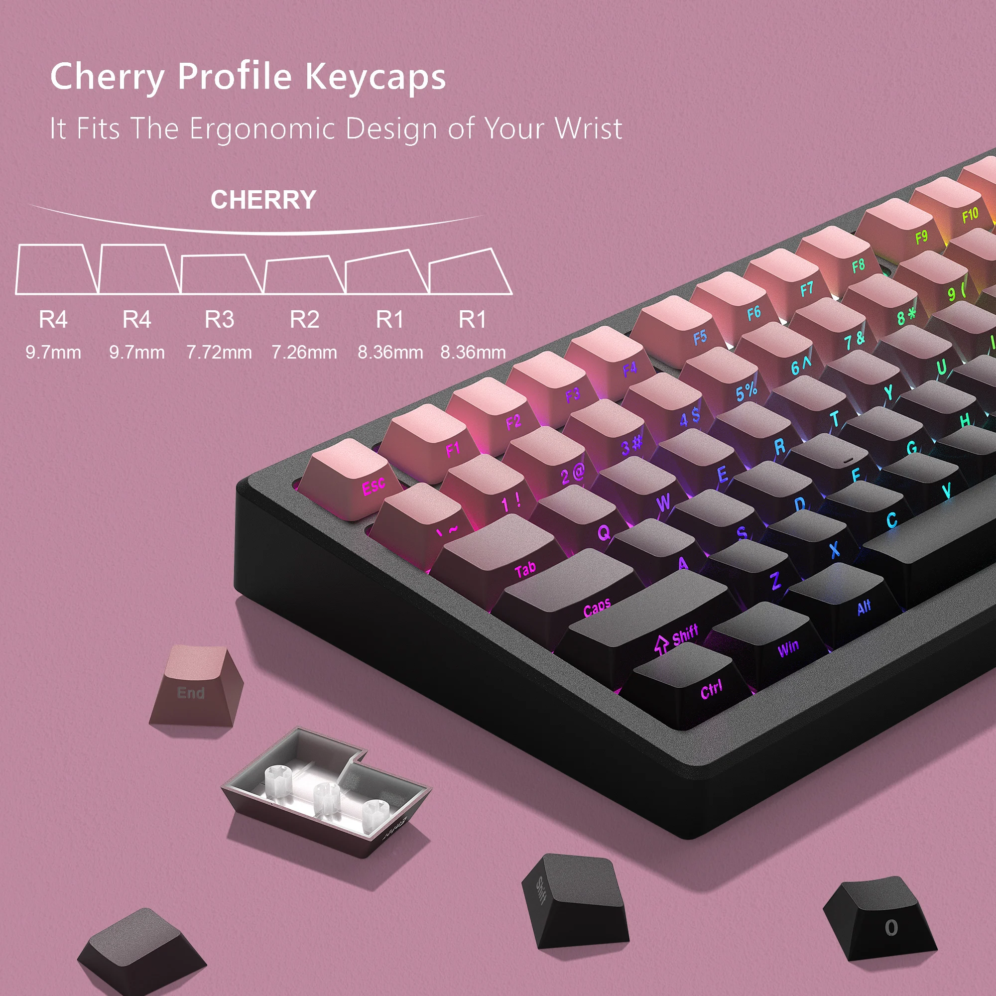 136 Key Black Berry Side Print Cherry Profile PBT keycaps Double Shot Shine Through Backlit Key Caps For MX Mechanical Keyboard