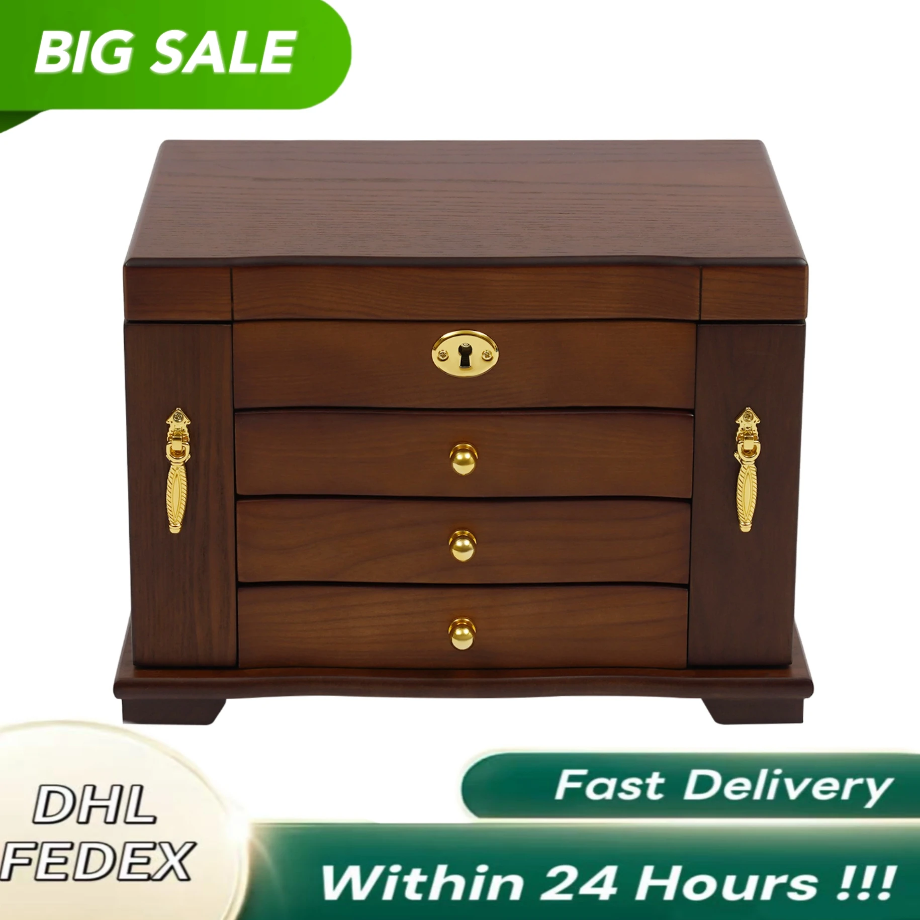 

Деревянная шкатулка для драгоценностей в стиле ретро с 4-х ярусами, замком для ключей, магнитными дверями, бархатной подкладкой и зеркалом для надежных и организованных ювелирных изделий