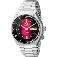 Orient SK Crystal Automatic Men's Watch - 22 Jewels, Magenta Dial, Dual Calendar (Day-Date), Stainless Steel Octagon Case